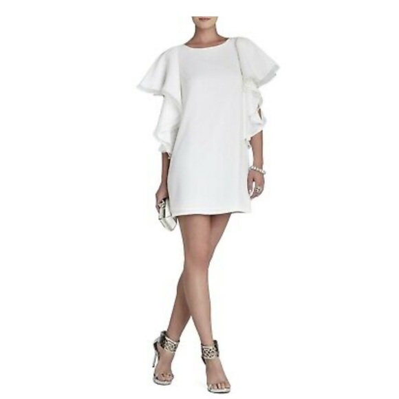 BCBG MAXAZRIA WHITE SOLACE RUFFLE SLEEVE DRESS - Picture 3 of 4